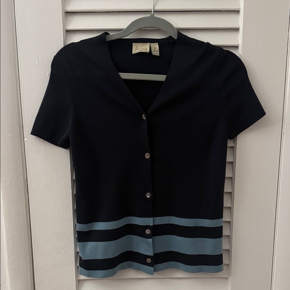 Black and Blue Striped Button-Up Top - Picture 1 of 4